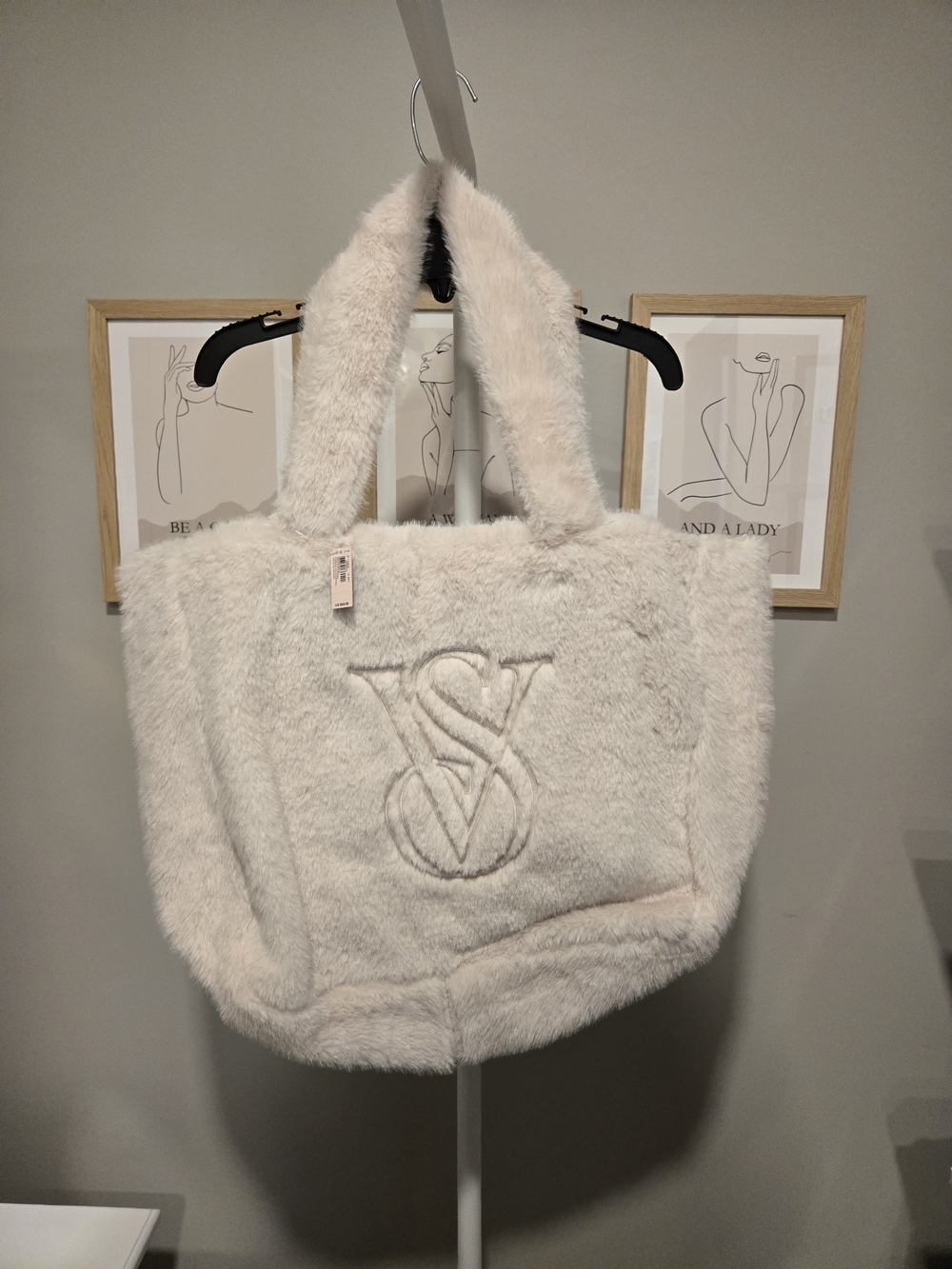 Plush Faux-Fur Tote Bag in Light Beige- Designer-Inspired